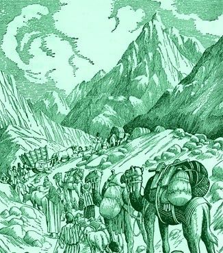 Etterkommerne etter Israels ti stammer vandrer gjennom Darielpasset i Kaukasus