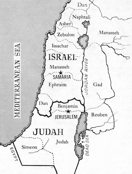Etter kong Salomos død ble riket Israel delt i to: Nordriket og Sydriket, med hv. Samaria og Jerusalem som hovedsteder. Ti av Israels stammer (Israels hus) bosatte seg i Nordriket