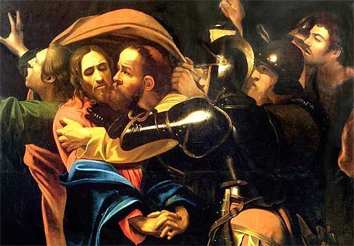 JUDAS OG JEDUS: Judas kysser Jesus for å peke ham ut for romerne. Forr